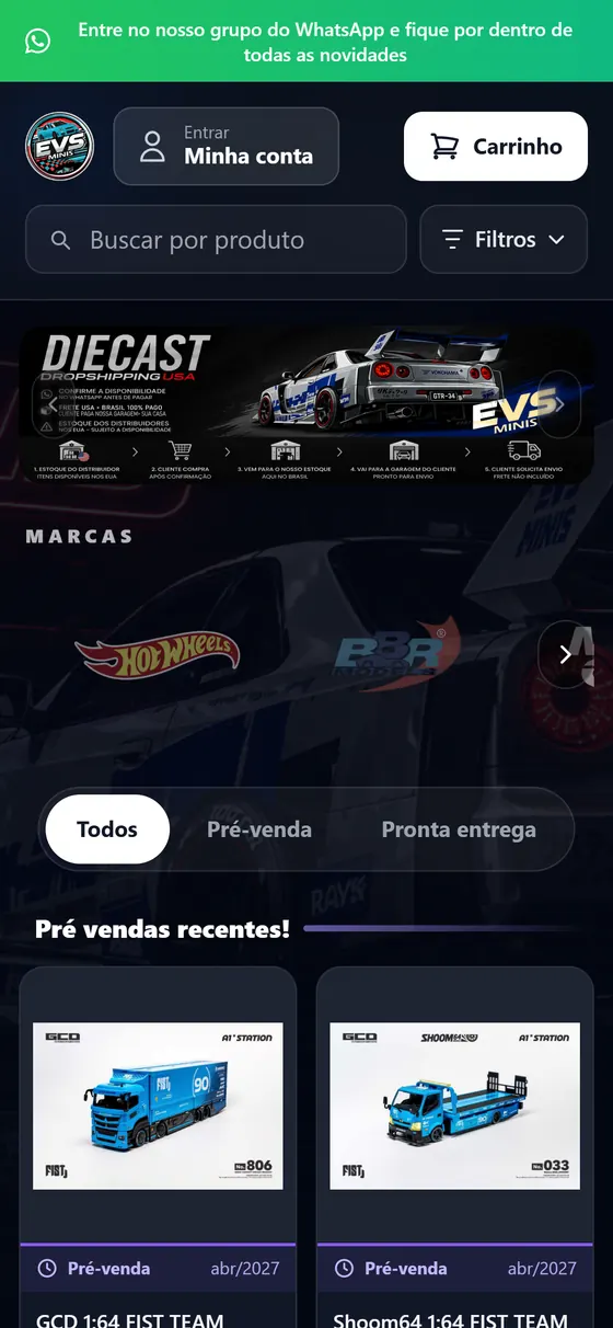Loja EVS Minis no celular