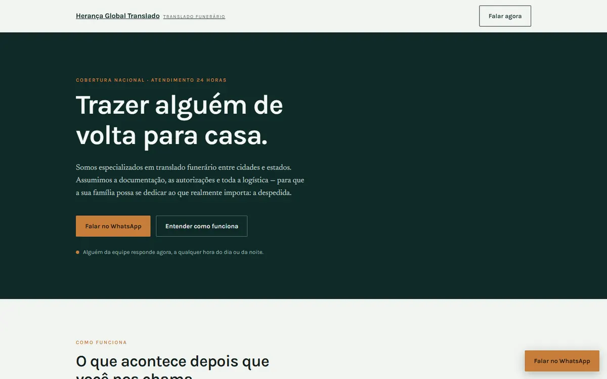Site da Herança Global Translado no computador